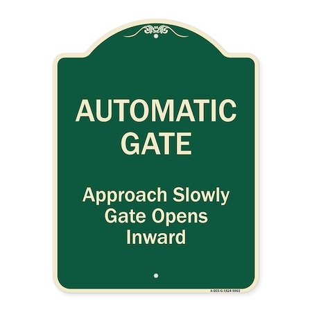 Signmission Designer Series-Automatic Gate Approach Slowly Gate Opens Inward, 24" x 18", G-1824-9863 A-DES-G-1824-9863